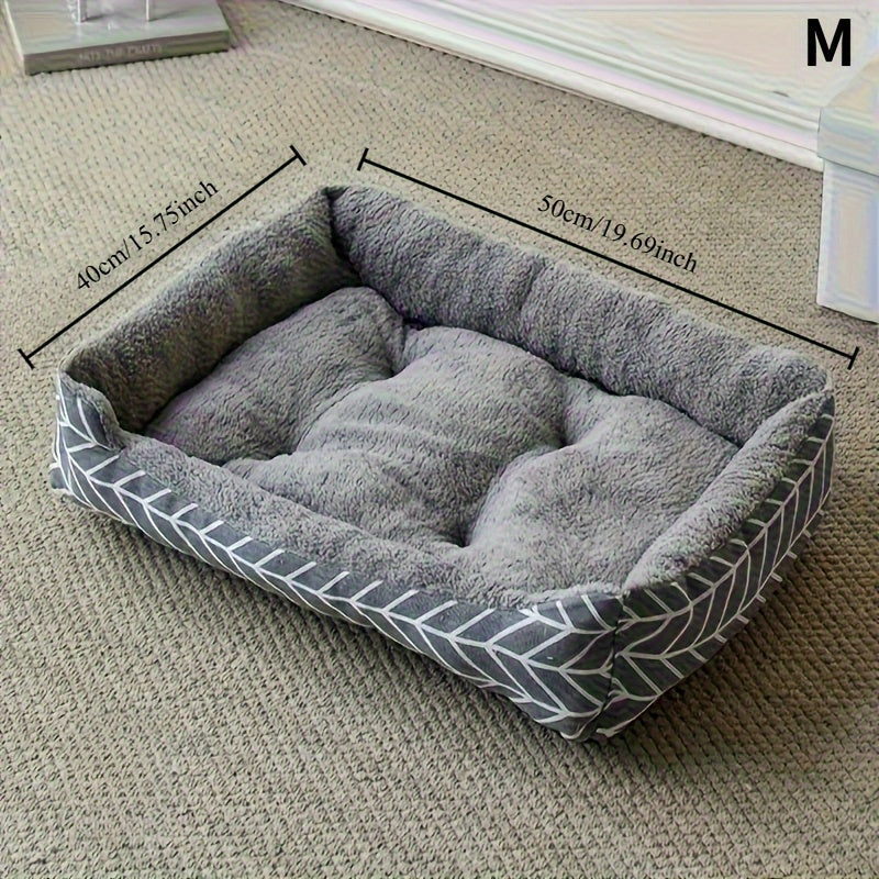 Printed Rectangular Pet Bed with Raised Perimeter in Four Sizes and Two Color-Pattern Options