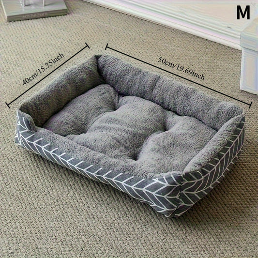 Printed Rectangular Pet Bed with Raised Perimeter in Four Sizes and Two Color-Pattern Options
