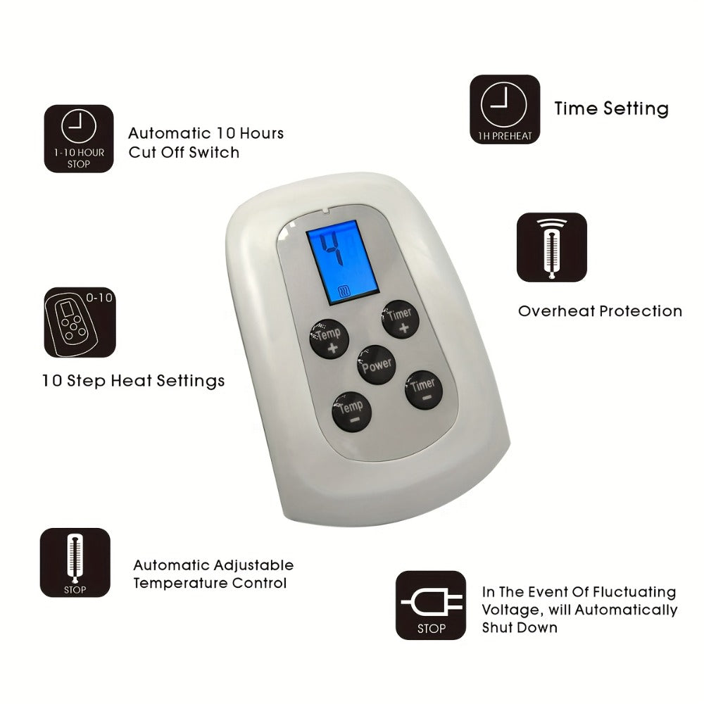 Dual Control Electric Heated Blanket with 10 Heat Levels - Auto Shutoff, Overheat Protection, Fast Heating