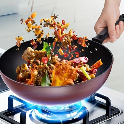 German Diamond Non-Stick Stir Fry Pan - Rice Stone Coating Smokeless Flat Bottom Wok for Induction Cooker Gas Stove