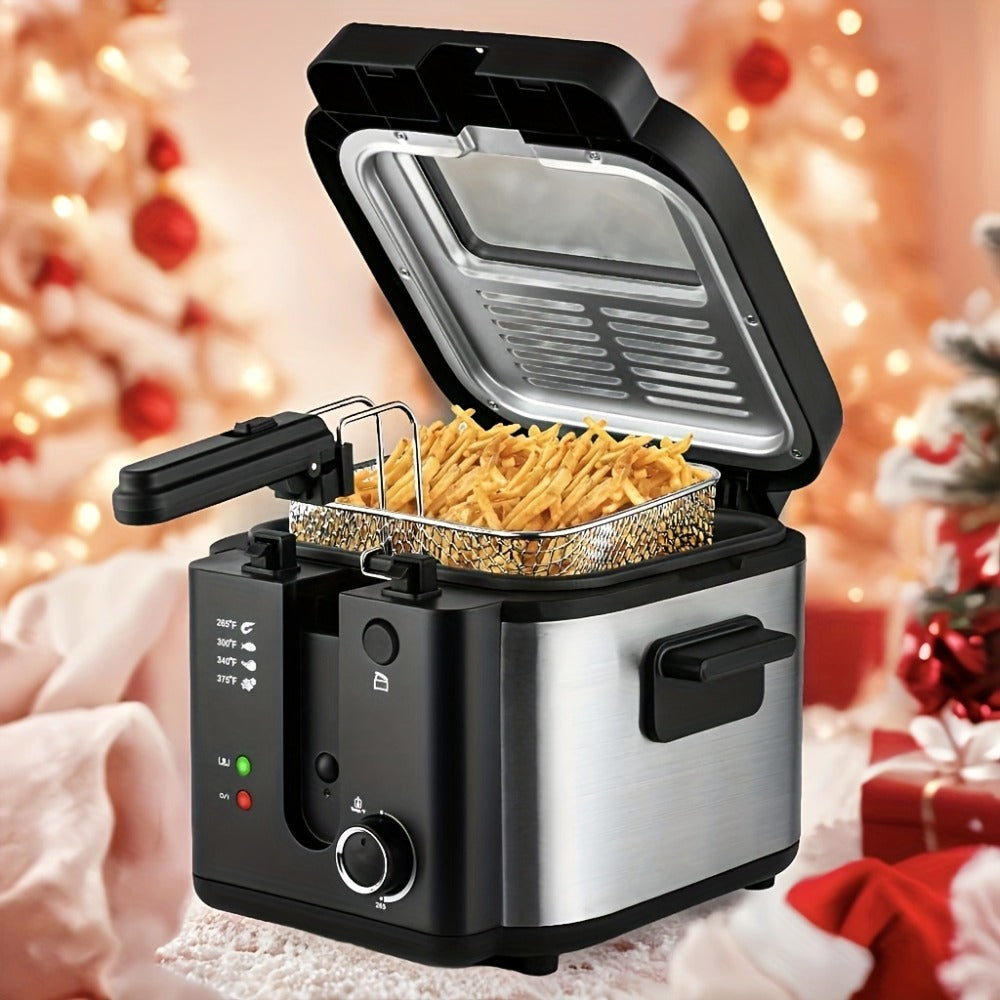 Black Deep Fryer in 1.5L to 6L Sizes with Foldable Basket Handle, Transparent Window and Removable Lid