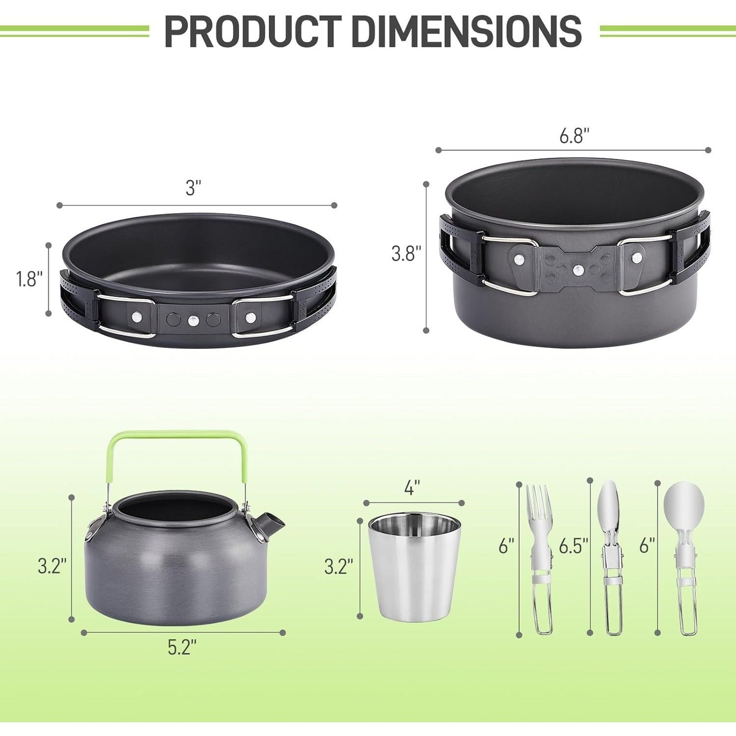 Camping Cookware Set, 19- or 27-Piece Coated Aluminum Mess Kit with Pot, Pan, Kettle, Cups, Plates and Cutlery