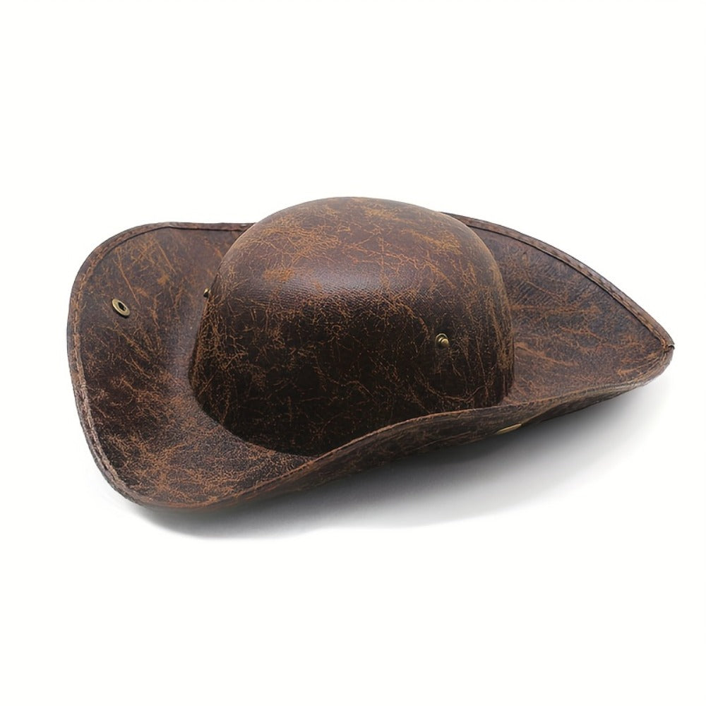 Pirate Tricorn Hat Faux Leather Wide Brim – Vintage Distressed Pirate Hat for Men Women, Halloween Costume, Cosplay
