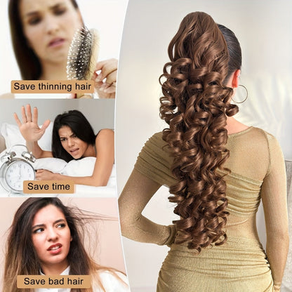 Curly Ponytail Extension 28 Inch Long Heat Resistant Synthetic Clip In Wrap Around Hairpiece Voluminous Bouncy Curls 4 Styles for Women
