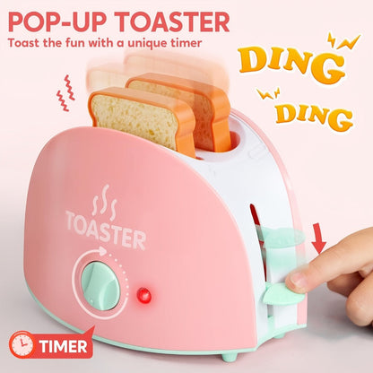 Kids Play Kitchen Toy Set with Realistic Coffee Maker, Toaster & Blender, 26PCS Pretend Play Kitchen Appliances for Toddlers Ages 3+
