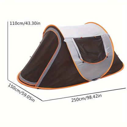 Camping Tent 4-Person Pop-Up with PU 2000mm Fabrics, 4.5mm Fiberglass Rods and Anchoring Kit