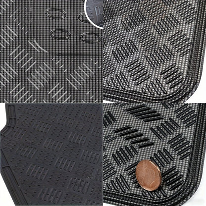 Molded Car Floor Mats, Four-Piece Front and Rear Set with Trim Lines in Six Color Options for Vehicle Footwells