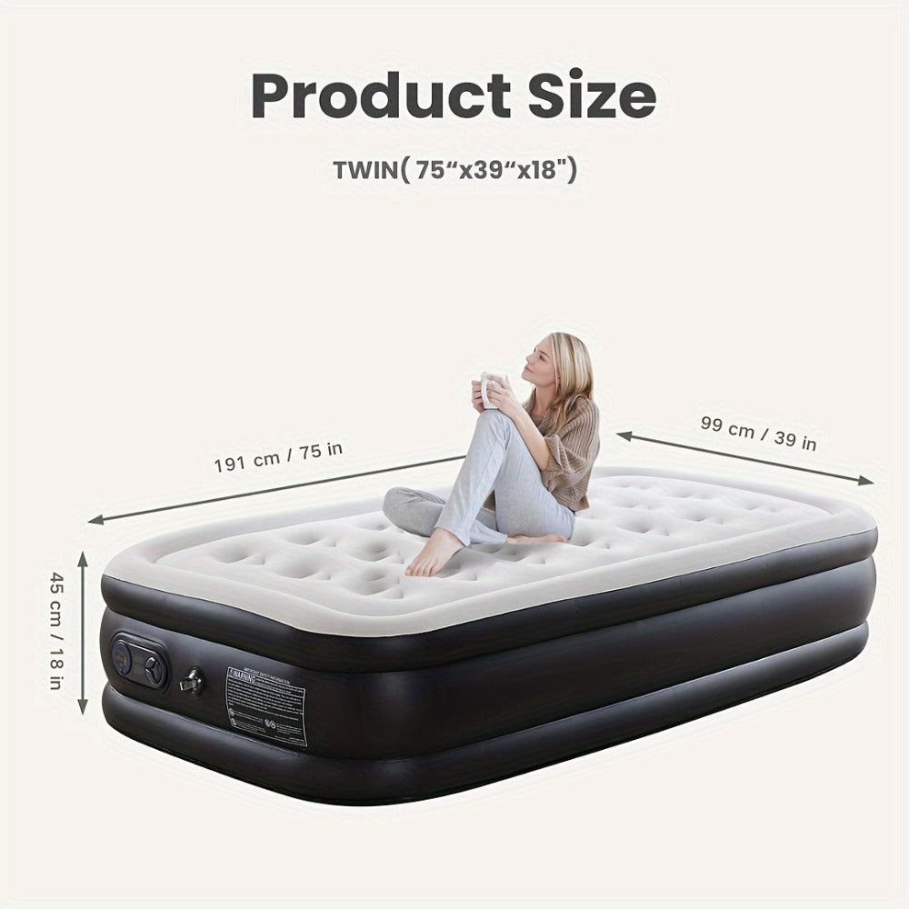 Air Mattress with Coil Beam Support, Plush Velvety Top Bottom - Guest Bed Inflatable Mattress for Camping & Home