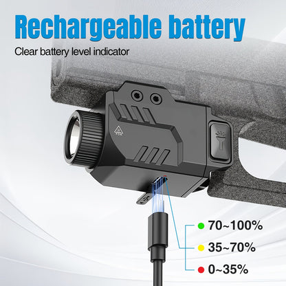 Pistol Light Tactical Flashlight – 800 Lumen USB Rechargeable Handgun Weapon Light with Picatinny Rail Mount for Pistols & Compact Firearms