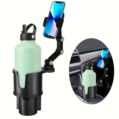 2-in-1 Car Phone Holder & Cup Holder Extender – Swivel Rotating Mount with Shock-Absorbing Trim, Universal for Cars, SUVs & Trucks, Black