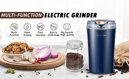 Electric Coffee Grinder 200W | Quiet Spice Grinder | 80g Large Capacity 12 Cups | 304 Stainless Steel Blade | One-Touch Operation | Grinds