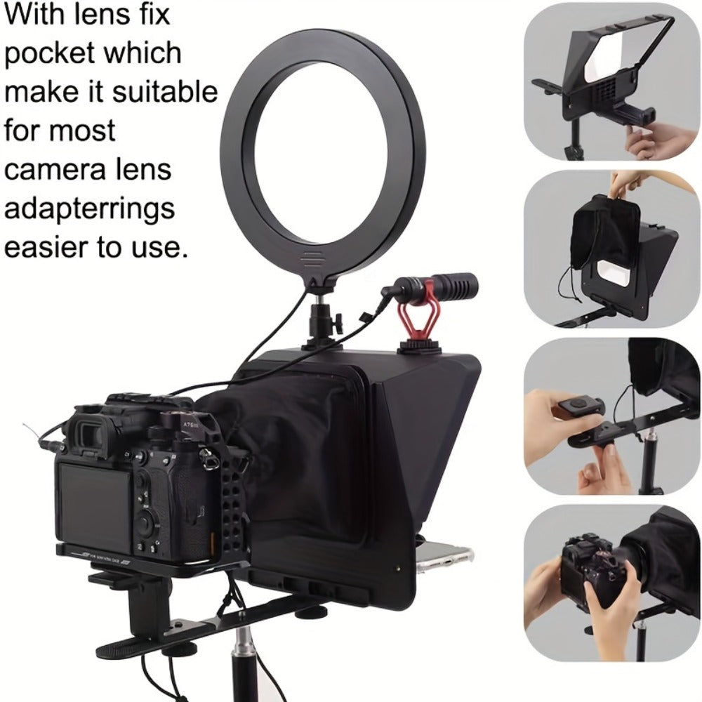 A10 Portable Teleprompter for Smartphone & DSLR Camera, Phone Holder & Remote Control for Video Recording
