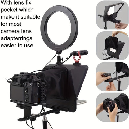 A10 Portable Teleprompter for Smartphone & DSLR Camera, Phone Holder & Remote Control for Video Recording