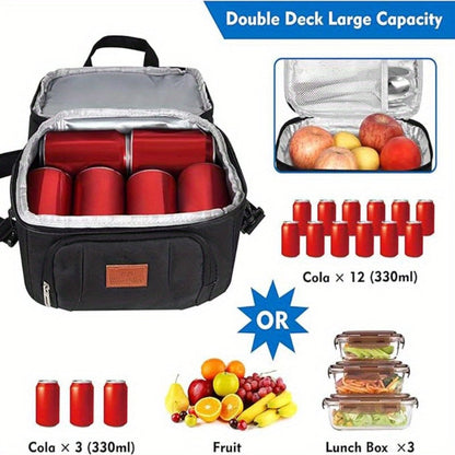 Double-Deck Lunch Tote with Front Pocket and Shoulder Strap in Gray, Blue, Black or Pink Options