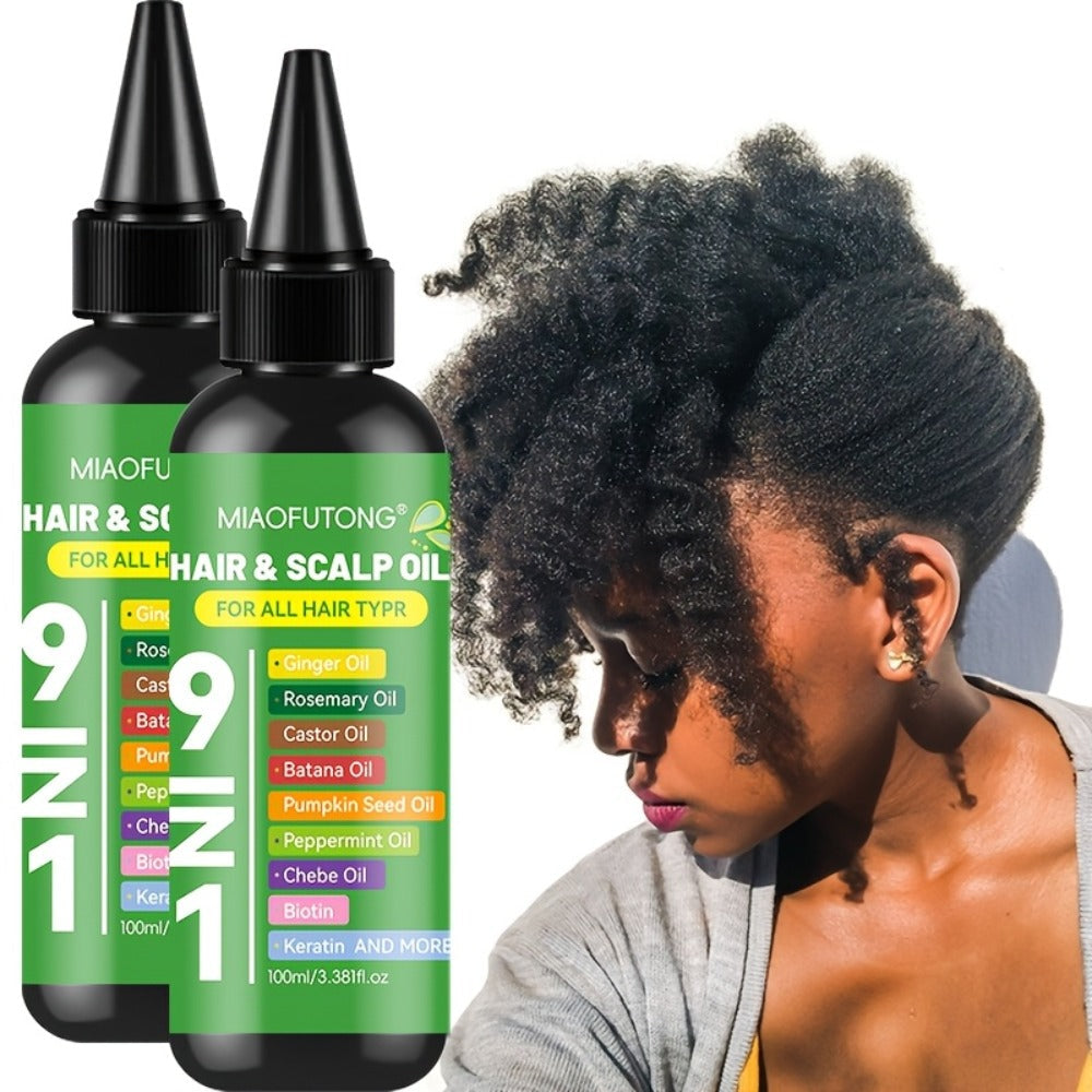 Hair Care Oil 9-in-1 with Turmeric, Rosemary, Castor Oil & Biotin – Deep Hydration, Frizz Control & Smoothness, Plant-Based Squalane