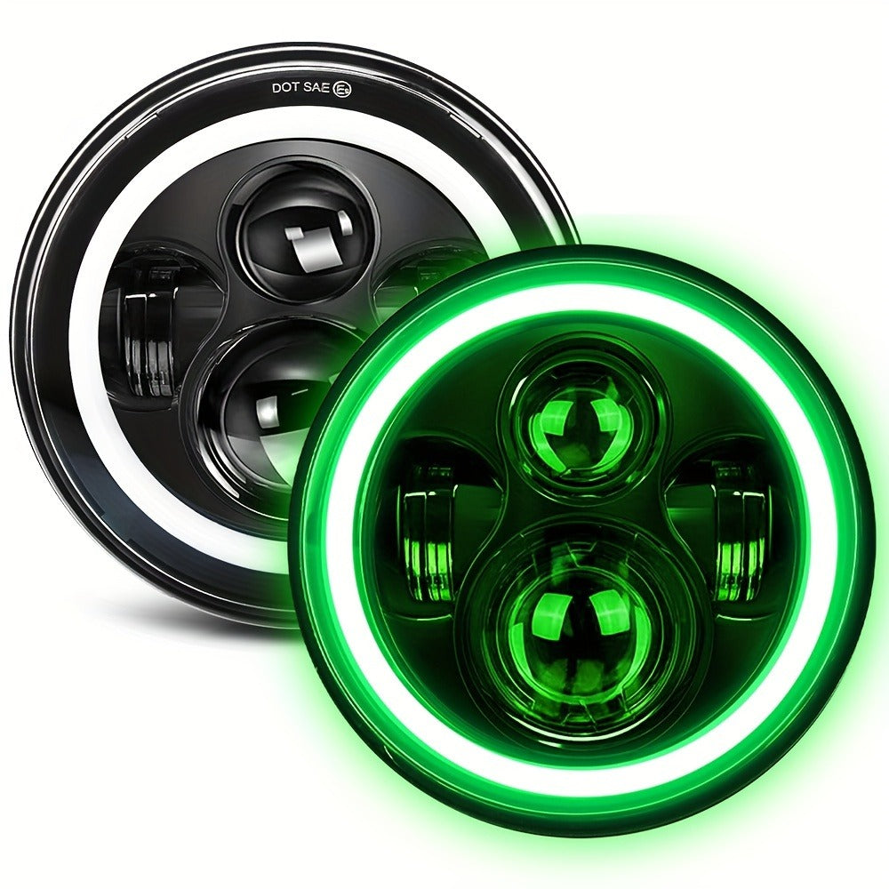 7 Inch Round LED Headlights for Jeep Wrangler JK TJ CJ Colorful DRL Halo Ring Amber Turn Signal High Low Beam