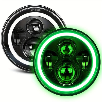 7 Inch Round LED Headlights for Jeep Wrangler JK TJ CJ Colorful DRL Halo Ring Amber Turn Signal High Low Beam