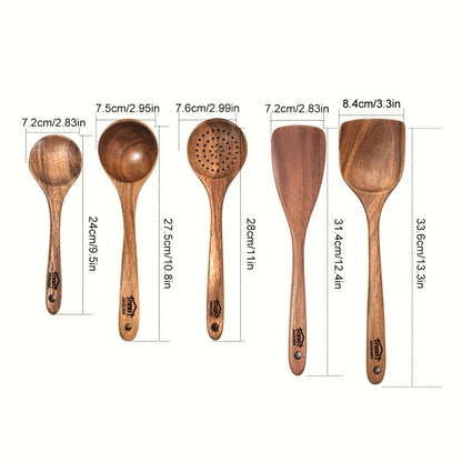 Kitchen Utensils by JIASING, 3-, 5- or 7-Piece Wood Spoon, Spatula, Ladle and Egg-Beater Set Options