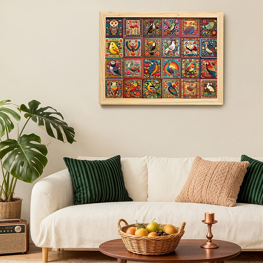 1000 Piece Bird Puzzle for Adults Bird Crochet Design – Challenging Animal Jigsaw with Letters on Back, Family Game Night Home Decoration