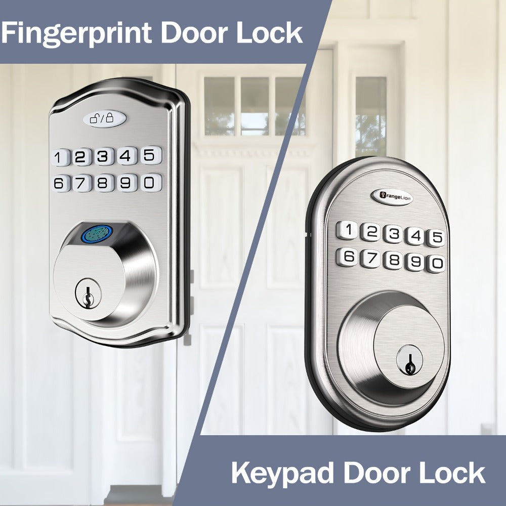 Smart Door Lock Deadbolt with Fingerprint Keypad App and Key Access in Black or Silver Options