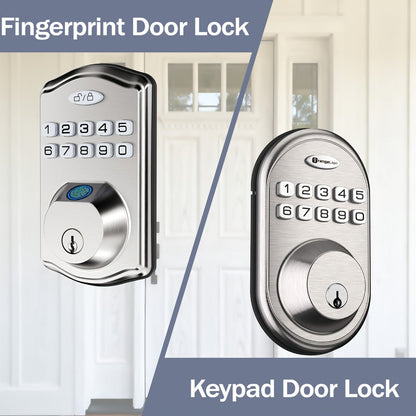 Smart Door Lock Deadbolt with Fingerprint Keypad App and Key Access in Black or Silver Options