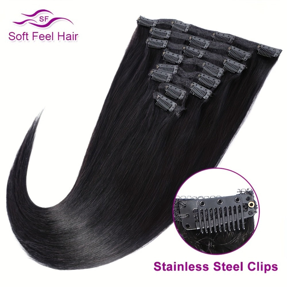 Clip In Human Hair Extensions Body Wave 8pcs 120g Full Head Real Human Hair Clip Ins Natural, for Home, Travel and Salon Hair Styling