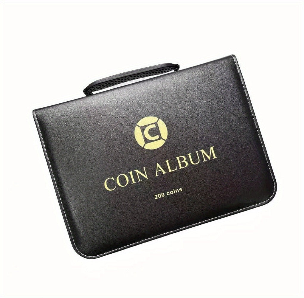Coin Collection Book with Zipper & Handle 200/320 Pockets – 10/20 Page Coin Storage Album for Currency & Commemorative Coins