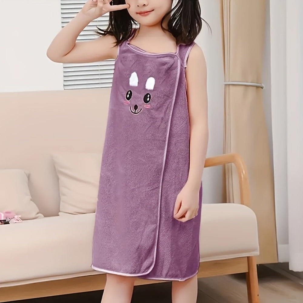 Bunny Ears Bath Towel Wrap for Girls - 250GSM Microfiber Cartoon Bath Skirt, Cute Kawaii Robe for Ages 6-12
