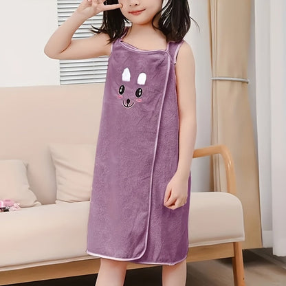 Bunny Ears Bath Towel Wrap for Girls - 250GSM Microfiber Cartoon Bath Skirt, Cute Kawaii Robe for Ages 6-12