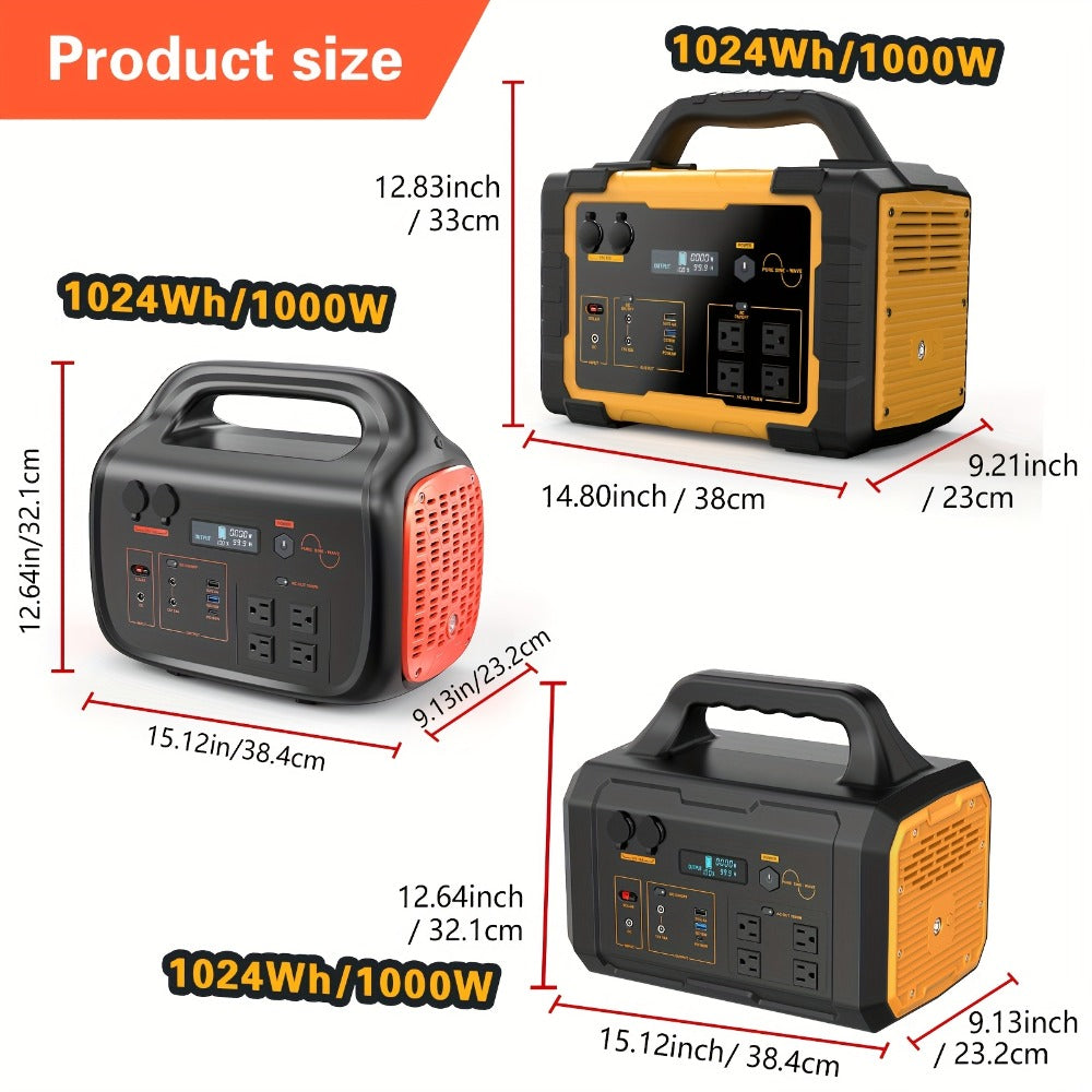 Portable Power Station 1075Wh/294Wh – 1000W/300W Solar Generator, Lithium Battery, 120V AC Outlet, for RV, Camping, Hiking