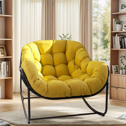 Papasan Rocking Chair Outdoor Wicker Egg Chair with Cushion & Pillow, Large Patio Rocker for Garden