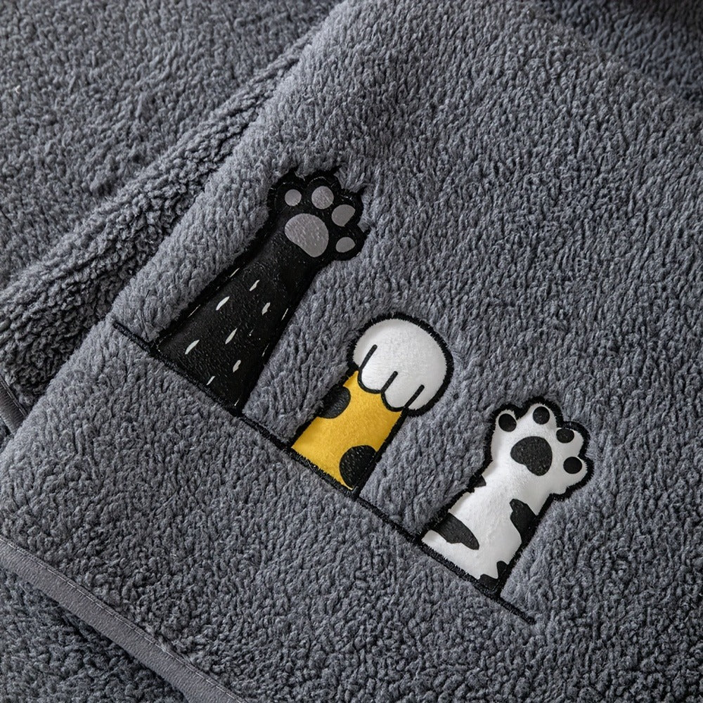 Sofa Cover, Sherpa Plush Cat-Paw Embroidered Seat Pad with Backing Detail in Four Colors and Seven Sizes