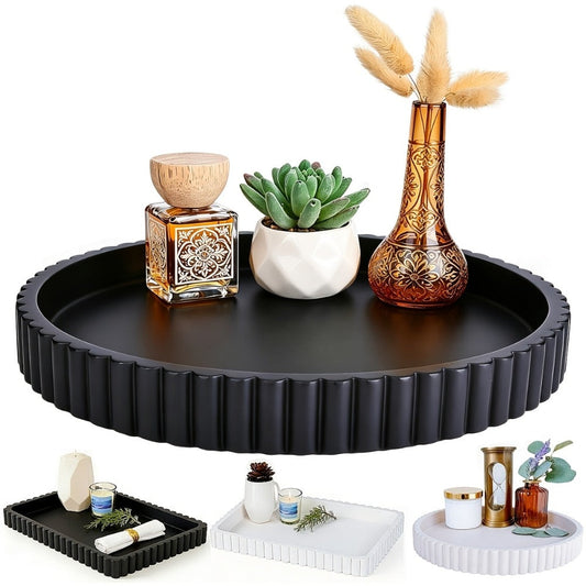 Wood Decorative Tray for Coffee Table 11 Inch Round Boho Serving Tray Wooden Centerpiece for Home Cooking, Dining and Outdoor Meals