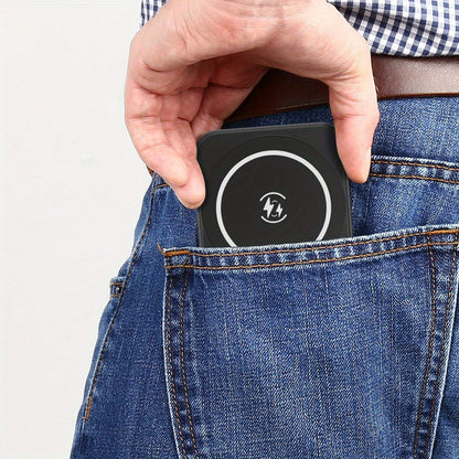 Black 10000mAh-Labeled Magnetic Wireless Power Bank with Dual USB-A Ports and Indicator Lights