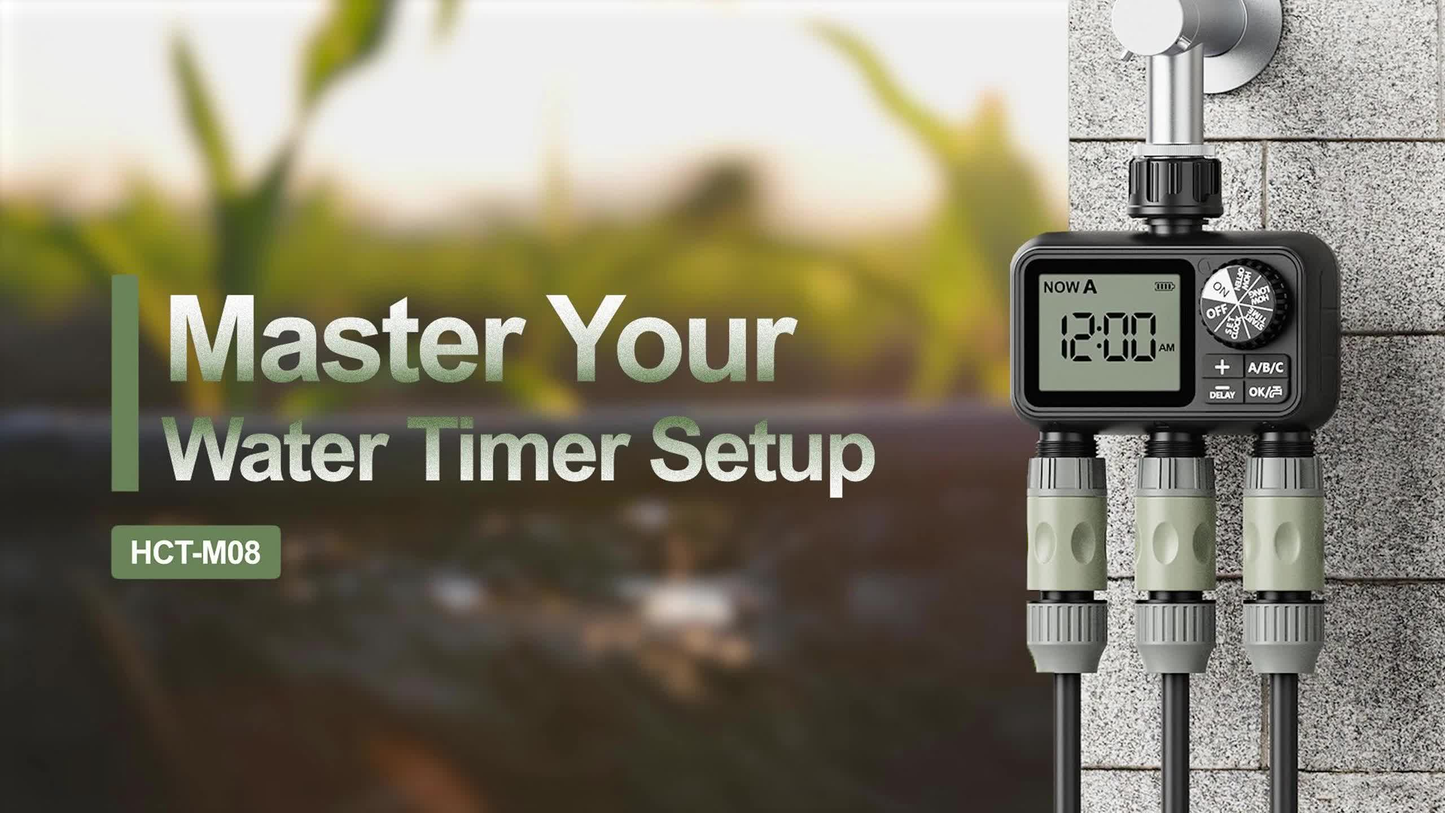 3-Zone Sprinkler Timer with Auto/Manual/Rain Delay Modes, Programmable Garden Hose Irrigation Controller