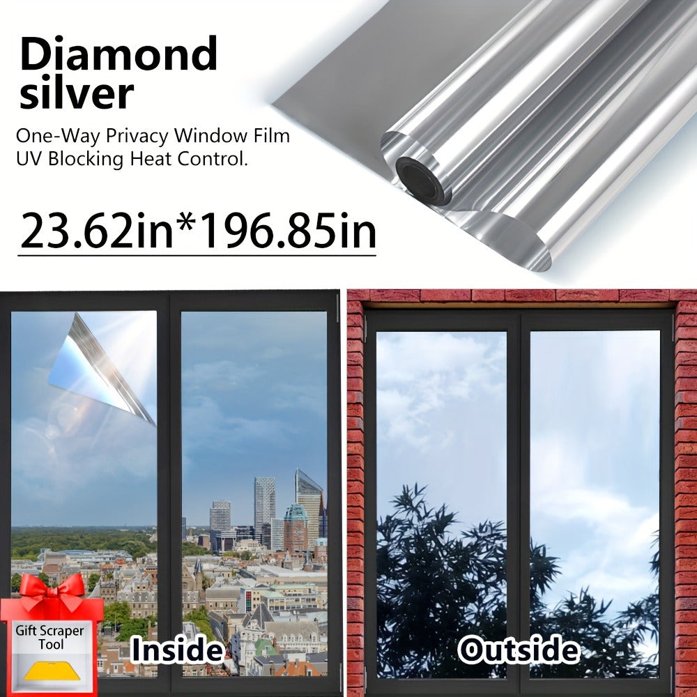 One Way Window Film Static Cling No Glue - Heat Control Anti-Glare Sun Blocking Reflective Mirror Tint for Home Office Hotel