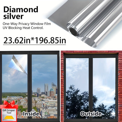 One Way Window Film Static Cling No Glue - Heat Control Anti-Glare Sun Blocking Reflective Mirror Tint for Home Office Hotel