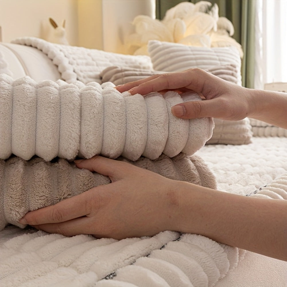 Sofa Cushion Cover Plush Velvet Washable Seat Pad Wavy Edge Soft Kapok Filling for Couch Loveseat 1 2 3 4 Seater