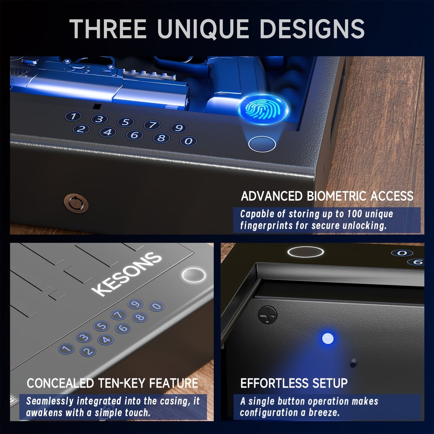 Gun Safe for Pistols – Fingerprint Quick Access Handgun Safe with LCD Display, Full Digital Keypad | Biometric Pistol Safe for Nightstand