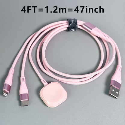 Nylon Braided 3-in-1 Magnetic Charging Cable 1.2M – iWatch Wireless Charger + Lightning Fast Charge + USB-C for iPhone 8–16 Android Samsung
