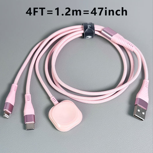 Nylon Braided 3-in-1 Magnetic Charging Cable 1.2M – iWatch Wireless Charger + Lightning Fast Charge + USB-C for iPhone 8–16 Android Samsung