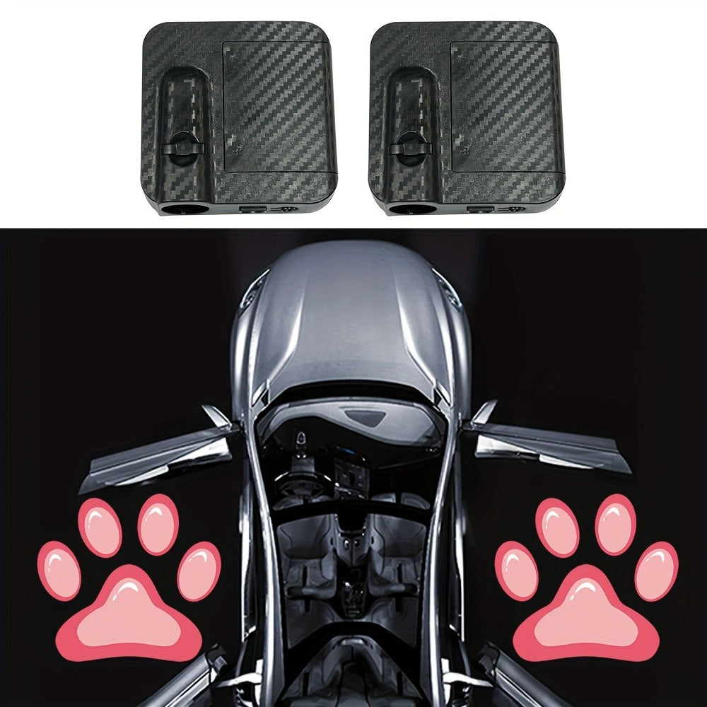 Two-Piece Car Door LED Projector Light Set with Paw-Print Pattern in Sky Blue, Pink or Amber