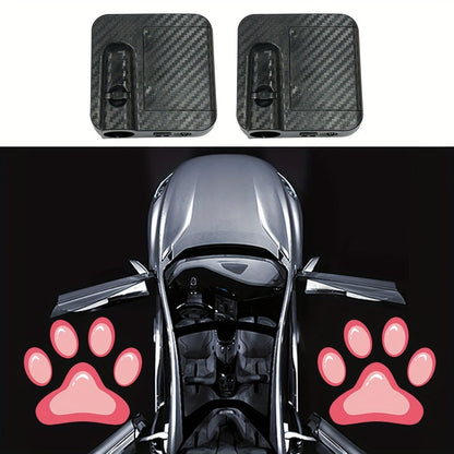 Two-Piece Car Door LED Projector Light Set with Paw-Print Pattern in Sky Blue, Pink or Amber