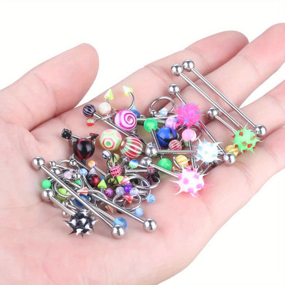 Body Piercing Jewelry Set 116pcs Stainless Steel, 14G 16G Mix BCR CBR Labret Lip Rings, Cartilage Daith Earrings