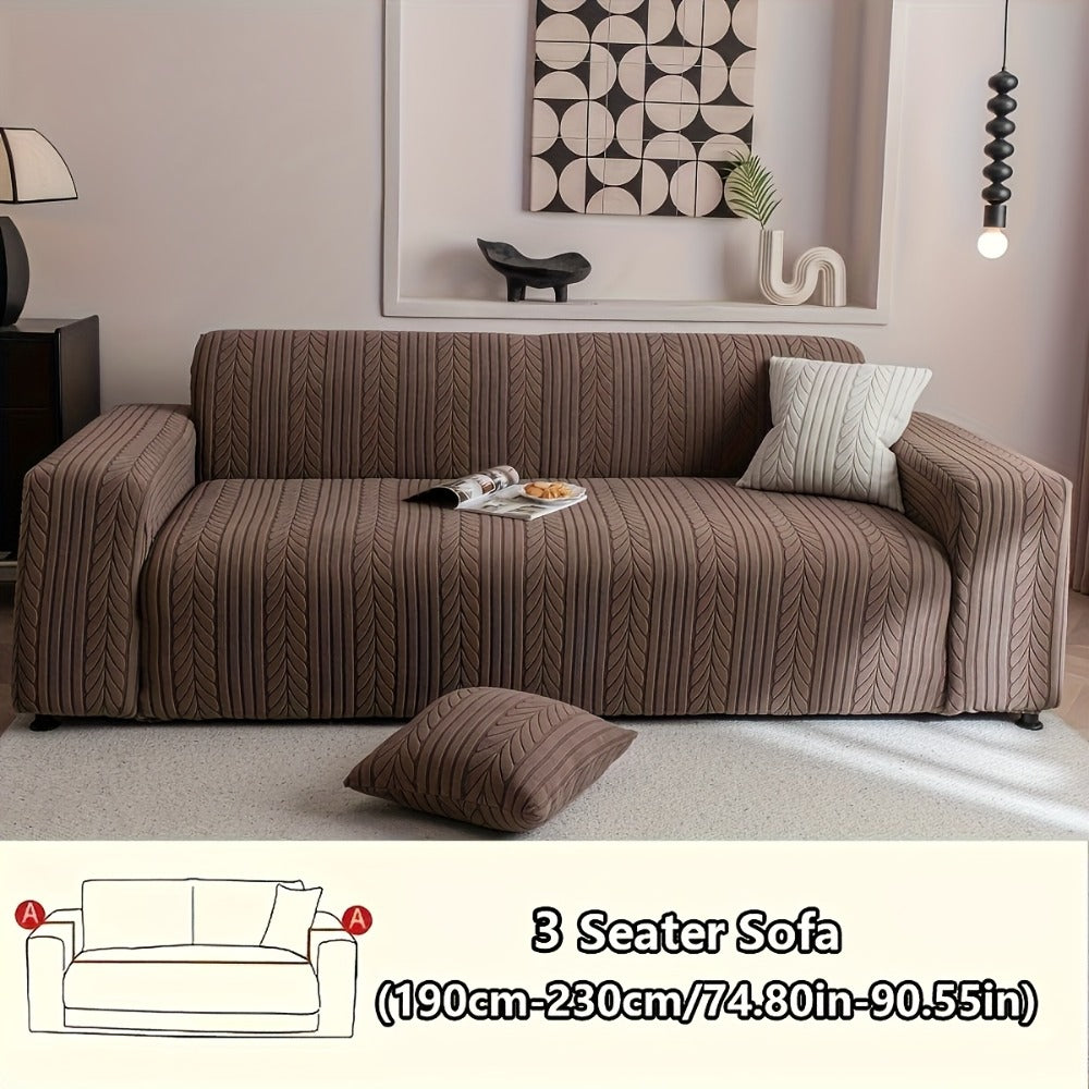 Sofa Cover Zigzag-Texture Fitted Slipcover for 1, 2, 3 or 4-Seater Sofas in Four Neutral Colors