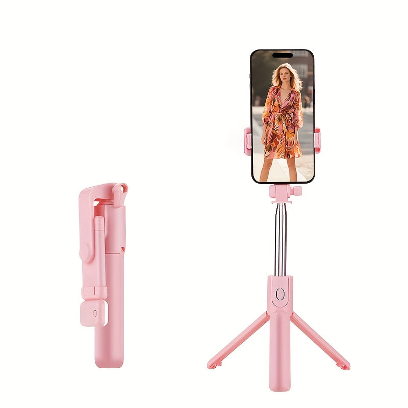 27.16-Inch Compact Selfie Stick Tripod with Integrated Light, Rotating Clamp, Remote and Two Colors