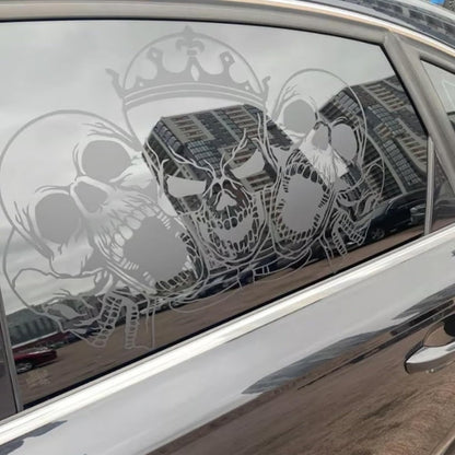 Two-Piece Gothic Skull Car Window Decals in Type A, C or D Artwork with Small or Large Sizes