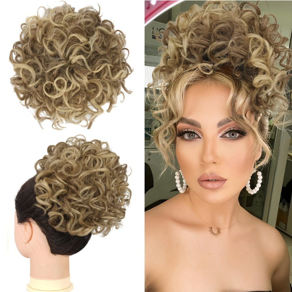 Drawstring Messy Bun Hair Extension 80g Curly Ponytail Voluminous Loose Bun Hairpiece for Women Thinning Hair Natural Look Black Brown