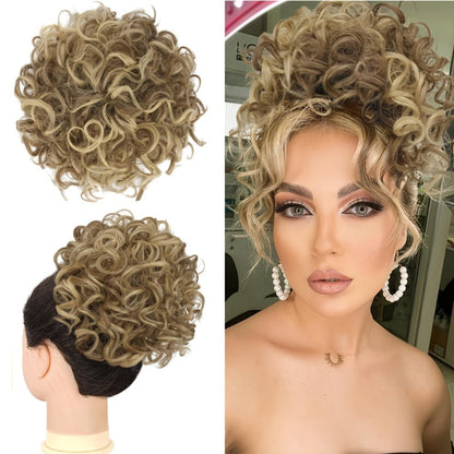 Drawstring Messy Bun Hair Extension 80g Curly Ponytail Voluminous Loose Bun Hairpiece for Women Thinning Hair Natural Look Black Brown