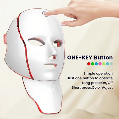 7-Color LED Light Therapy Facial Mask Device, Skincare Beauty Tool for Face & Neck, USB Rechargeable